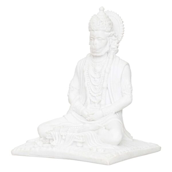 White Marble Lord Hanuman Sitting Statue with gada & Reading Book Decorative Showpiece - Image 3