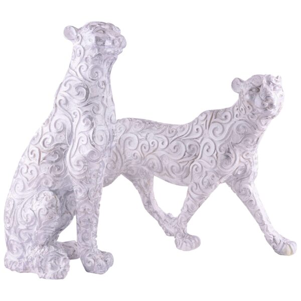 White Panther Animal Showpiece Antique Sculpture for Home Decor Showpiece Figurine (Set Of 2) - Image 4