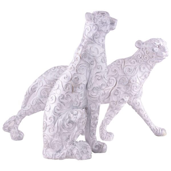 White Panther Animal Showpiece Antique Sculpture for Home Decor Showpiece Figurine (Set Of 2) - Image 2